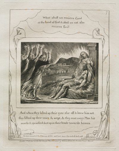 Księga Hioba: Pl. 7, A kiedy podnieśli oczy z daleka i nie znali go..., 1825. autorstwa William Blake