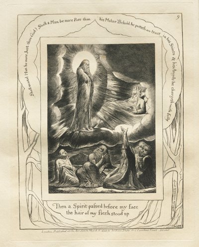 Księga Hioba: Pl. 9, Potem Duch przeszedł przed moją twarzą, włosy na moim ciele stanęły, 1825. autorstwa William Blake