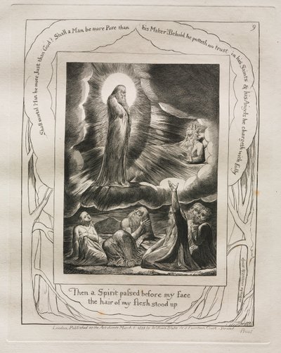 Księga Hioba: Pl. 9, Potem Duch przeszedł przed moją twarzą, włosy na moim ciele stanęły, 1825. autorstwa William Blake