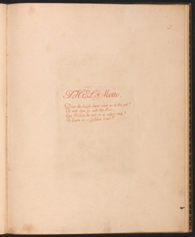 Księga Thela, płyta 1, motto Thels... autorstwa William Blake