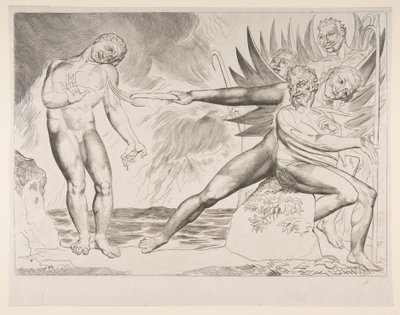 Krąg skorumpowanych urzędników: diabły dręczące Ciampolo, z Dantes Infer..., ca. 1825-27. autorstwa William Blake