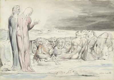 Krąg zdrajców: Bracia Alberti, ilustracja do Boskiej Komedii Dantego Alighieri, 1824-27 (pióro i tusz z wc, ołówek i kreda na papierze) autorstwa William Blake