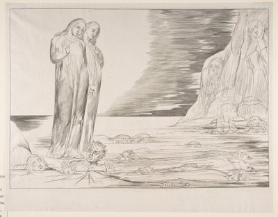 Krąg zdrajców: Dantes uderza stopą Bocca degli Abbate, z Dantes Infe ..., ca. 1825-27. autorstwa William Blake