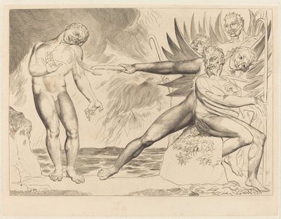 Krąg Skorumpowanych Urzędników; diabły dręczące Ciampolo autorstwa William Blake