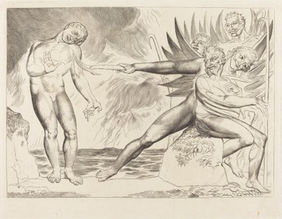 Krąg Skorumpowanych Urzędników; diabły dręczące Ciampolo autorstwa William Blake