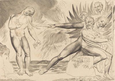 Krąg skorumpowanych urzędników, diabły dręczące Ciampolo, 1827. autorstwa William Blake