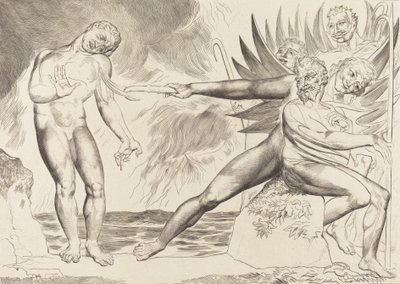 Krąg skorumpowanych urzędników, diabły dręczące Ciampolo, 1827. autorstwa William Blake