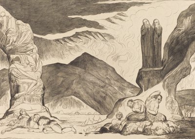 Krąg fałszerzy: Dante i Wergiliusz zakrywający nosy z powodu smrodu, 1827. autorstwa William Blake