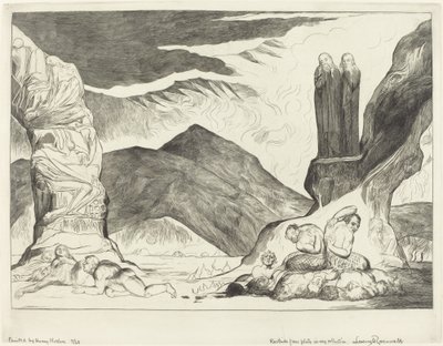 Krąg Falsyfikatorów; Dante i Virgil zakrywają nosy z powodu smrodu autorstwa William Blake