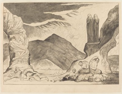 Krąg fałszerzy: Dante i Wergiliusz zakrywający nosy z powodu st autorstwa William Blake