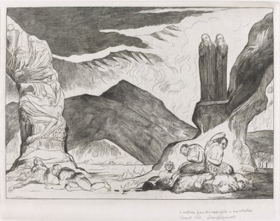 Krąg fałszerzy: Dante i Virgil zakrywają nosy z powodu smrodu autorstwa William Blake