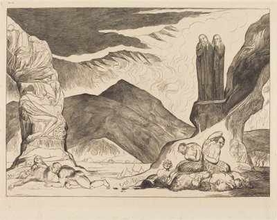 Krąg fałszerzy: Dante i Wergiliusz zakrywają nosy z powodu odoru autorstwa William Blake