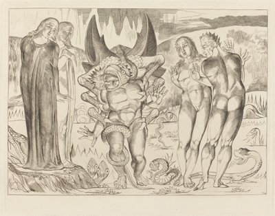 Krąg złodziei; Agnolo Brunelleschi zaatakowany przez sześcionogiego węża autorstwa William Blake