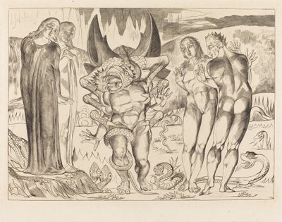 Krąg złodziei; Agnolo Brunelleschi zaatakowany przez sześcionogiego węża autorstwa William Blake