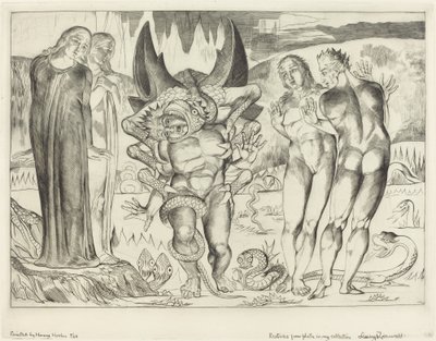 Krąg złodziei; Agnolo Brunelleschi zaatakowany przez sześcionogiego węża autorstwa William Blake