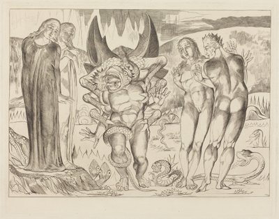 Krąg złodziei; Agnolo Brunelleschi zaatakowany przez sześcionogiego węża autorstwa William Blake