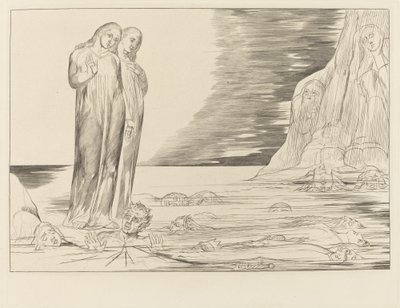 Krąg Zdrajców; Stopa Dantego uderzająca Bocca degli Abbate autorstwa William Blake