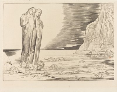 Krąg Zdrajców; Stopa Dantego uderzająca Bocca degli Abbate autorstwa William Blake