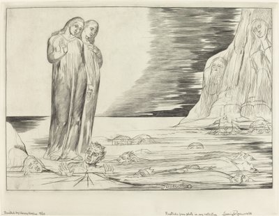 Krąg Zdrajców; Stopa Dantego uderzająca Bocca degli Abbate autorstwa William Blake