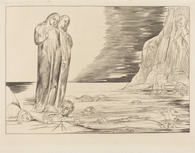Krąg zdrajców; stopa Dantego uderza Boccę degli Abbate autorstwa William Blake