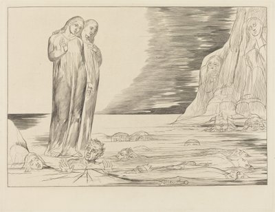 Krąg zdrajców; stopa Dantego uderza Bocca degli Abbate autorstwa William Blake