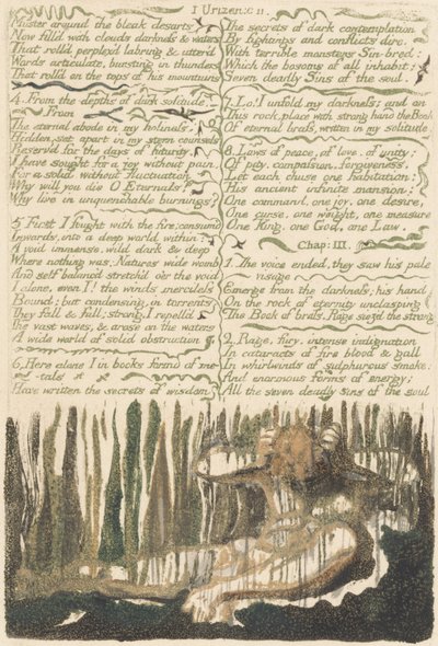 Pierwsza Księga Urizena, płyta 4, „Zgromadź wokół ponurych pustkowi…” autorstwa William Blake