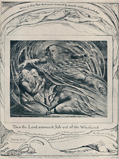 Pan odpowiada na zadanie z trąby powietrznej. Z Hioba, c1780-1820, 1923 autorstwa William Blake