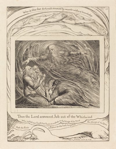 Pan odpowiada Jobowi z trąby powietrznej, 1825. autorstwa William Blake