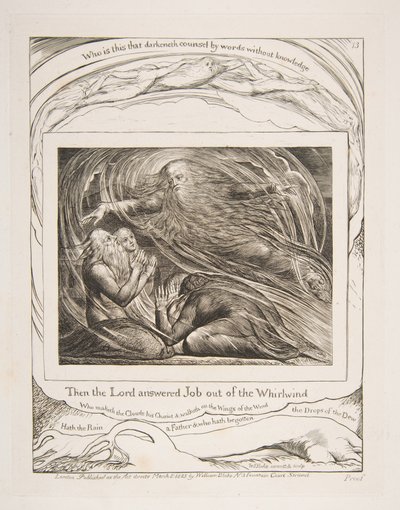 Pan odpowiada Jobowi z trąby powietrznej, z ilustracji Księgi Hioba, 1825-26. autorstwa William Blake
