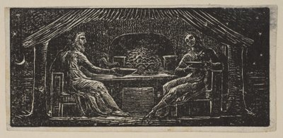 Thenot i Colinet jedzą wieczorny posiłek, z Thorntons Pastorals of Virgil, 1821. autorstwa William Blake