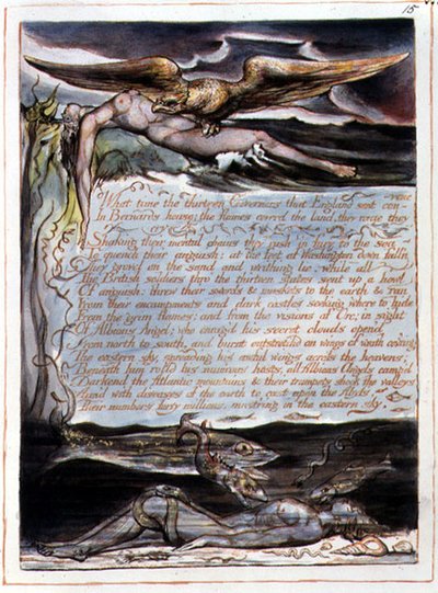 „O której godzinie trzynastu gubernatorów”, płyta 13 z „Ameryka, proroctwo” autorstwa William Blake