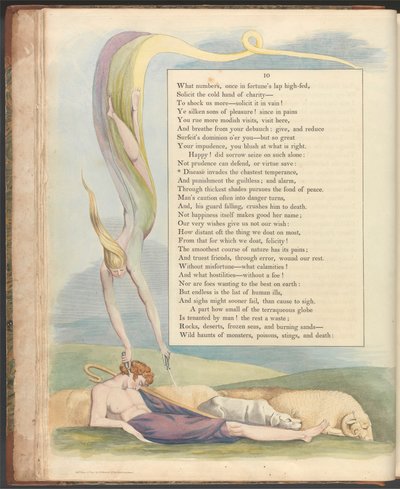 Nocne myśli Younga, strona 10, „Choroba atakuje najczystszą wstrzemięźliwość” autorstwa William Blake