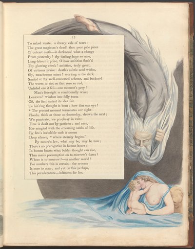Nocne myśli Younga, strona 13, „Obecna chwila kończy nasz wzrok” autorstwa William Blake