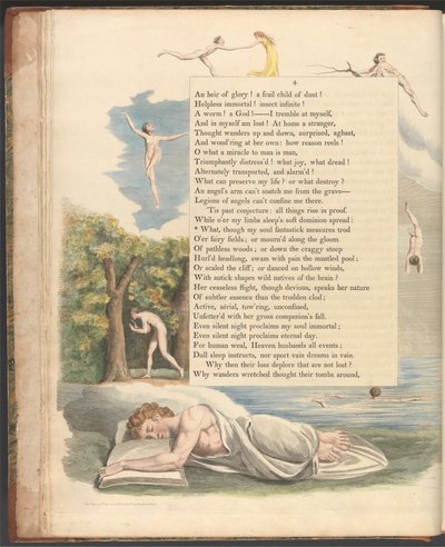Nocne myśli Younga, strona 4, „Co, choć moja dusza fantastycznie stąpała” autorstwa William Blake