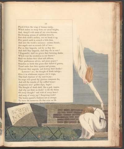 Nocne myśli Younga, strona 55, „Niewdzięczni, czy będziemy opłakiwać ich unoszące się cienie” autorstwa William Blake