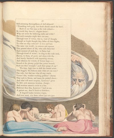 Nocne myśli Younga, strona 57, „Drżenie przy każdym łyku, aby śmierć nie wyrwała miski” autorstwa William Blake