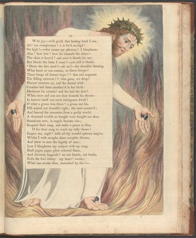 Nocne myśli Younga, strona 73, „Wyciągnąć straszliwą stal? - a nie!” autorstwa William Blake