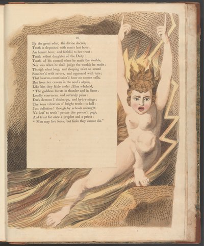 Nocne myśli Younga, strona 95, „Bogini wybucha grzmotami i płomieniami” autorstwa William Blake
