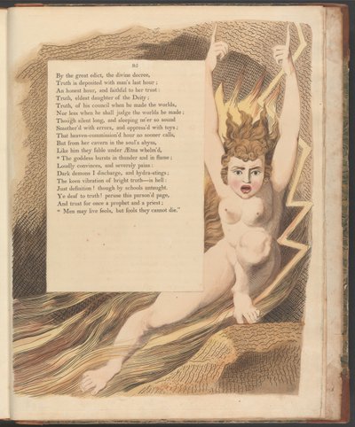 Nocne myśli Younga, strona 95, Bogini wybucha grzmotami i płomieniami autorstwa William Blake