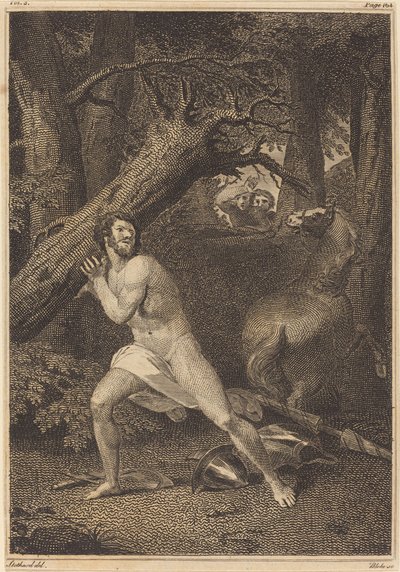 Orlando w furii łamiąc drzewa autorstwa William Blake after Thomas Stothard