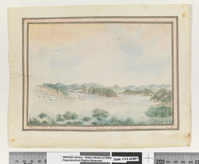 Opp. p. 123. `Widok w Port Jackson od strony South Head prowadzącej do Sydney; Zaopatrzenie w żeglugę w. 