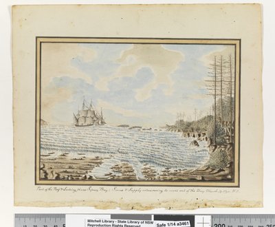 Opp. p. 194. `Część Reef & Landing umieszcza Sydney Bay; Sirius & Supply stara się pracować poza zatoką. 19 marca 1790