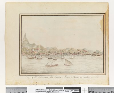 Opp. p. 37. `Miasto św. Sebastiana, Rio Janeiro: Syriusz i konwój na kotwicy. 1787
