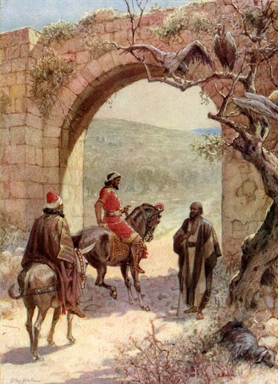 Achab i Eliasz spotykają się - Biblia autorstwa William Brassey Hole