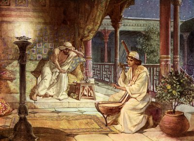 Dawid grający na harfie dla Saula, - Biblia autorstwa William Brassey Hole