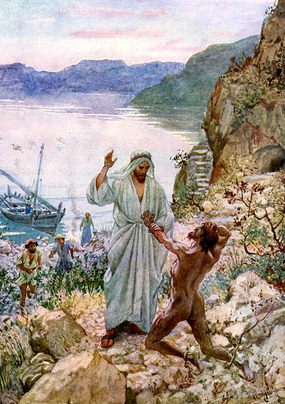 Jezus uzdrawia człowieka opętanego przez demona - Biblia autorstwa William Brassey Hole