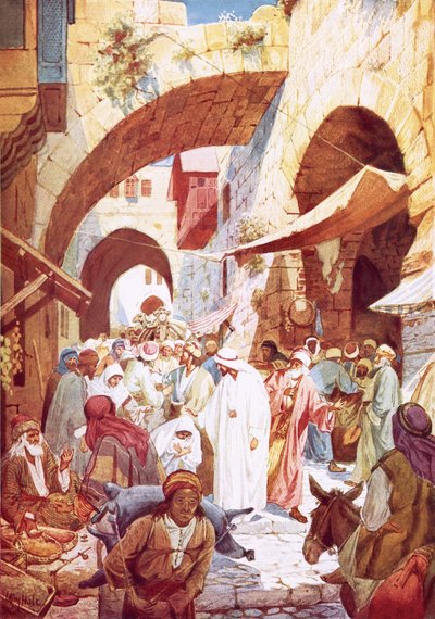 Jezus uzdrawiał kobietę w tłumie w drodze do domu Jaira autorstwa William Brassey Hole