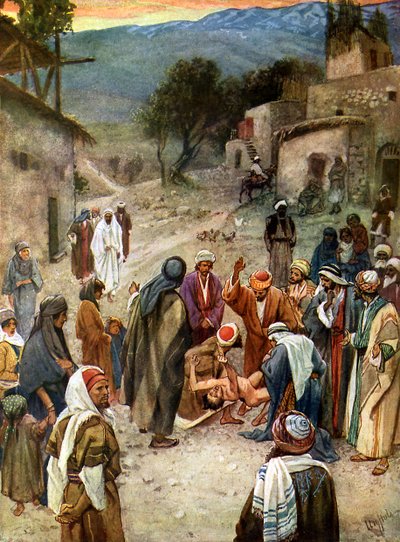 Jezus usuwa złego ducha - Biblia autorstwa William Brassey Hole