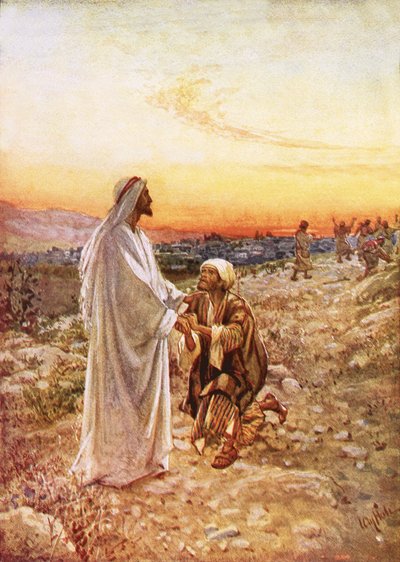 Jezus z jedynym trędowatym, który wrócił, aby podziękować autorstwa William Brassey Hole
