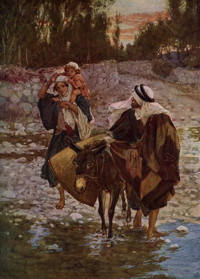 Maryja, Józef i Jezus podróżują do Egiptu - Biblia autorstwa William Brassey Hole